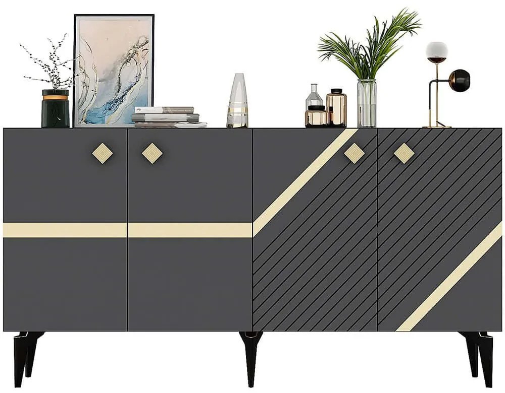 Μπουφές Iris 475OLV2755 150x40x79cm Anthracite-Gold Μοριοσανίδα, Μελαμίνη