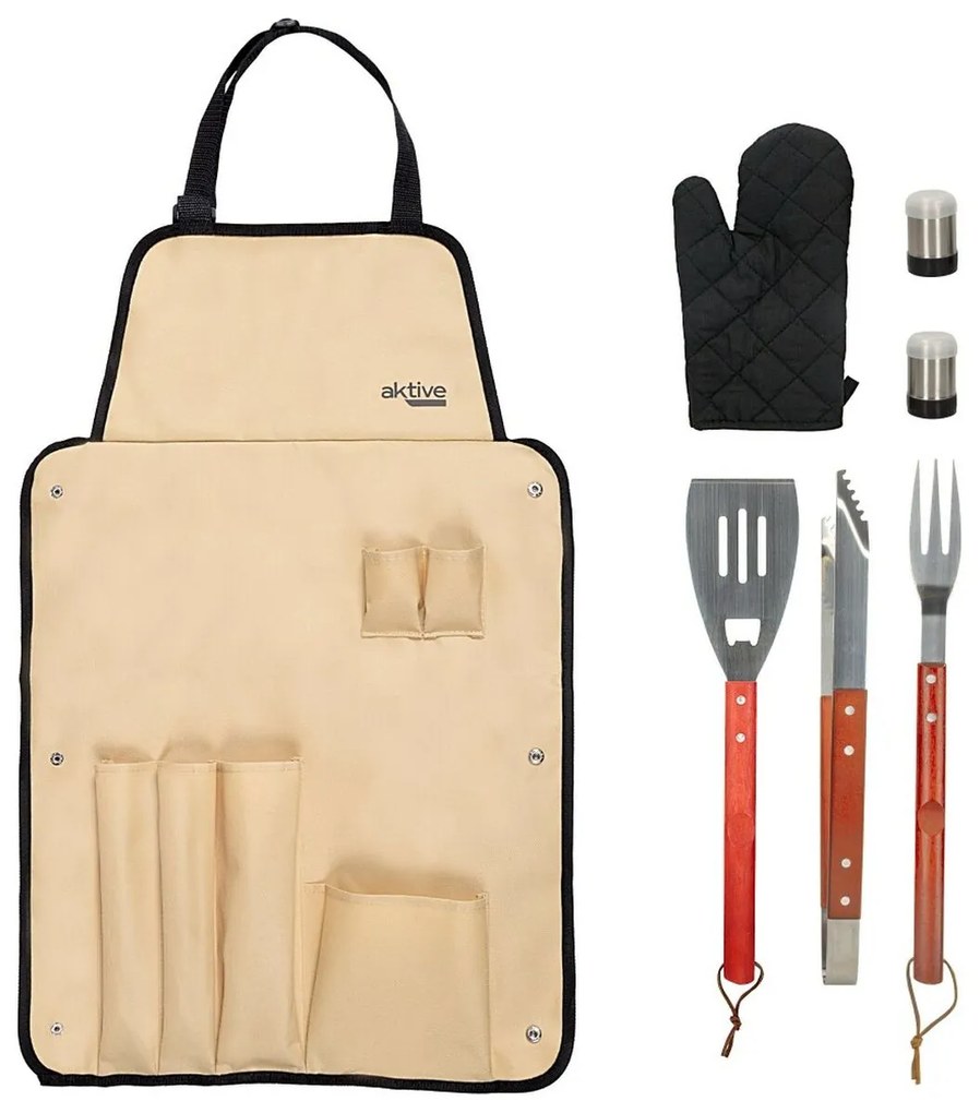 Σετ Σκεύη για Μπάρμπεκιου Aktive 7 Τεμάχια Μπάρμπεκιου Ανοξείδωτο ατσάλι 42 x 67 x 3 cm (4 Μονάδες)