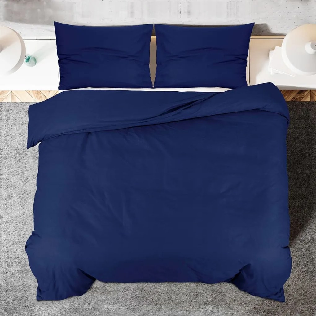 vidaXL Σετ Παπλωματοθήκη  Ναυτικό μπλε 135x200 cm Βαμβακερό