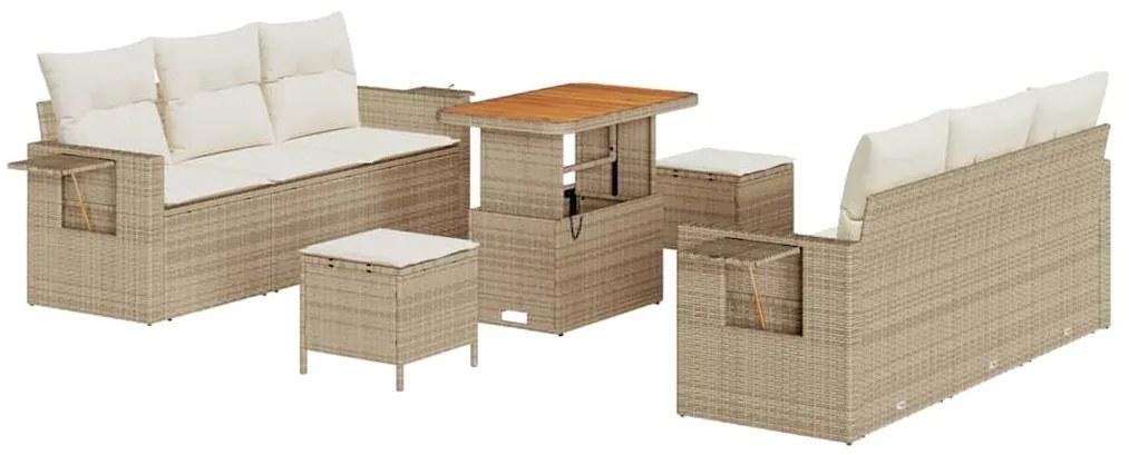 vidaXL Σετ Καναπέ Κήπου με μαξιλάρι 9 pcs Μπεζ συνθετικό ρατάν