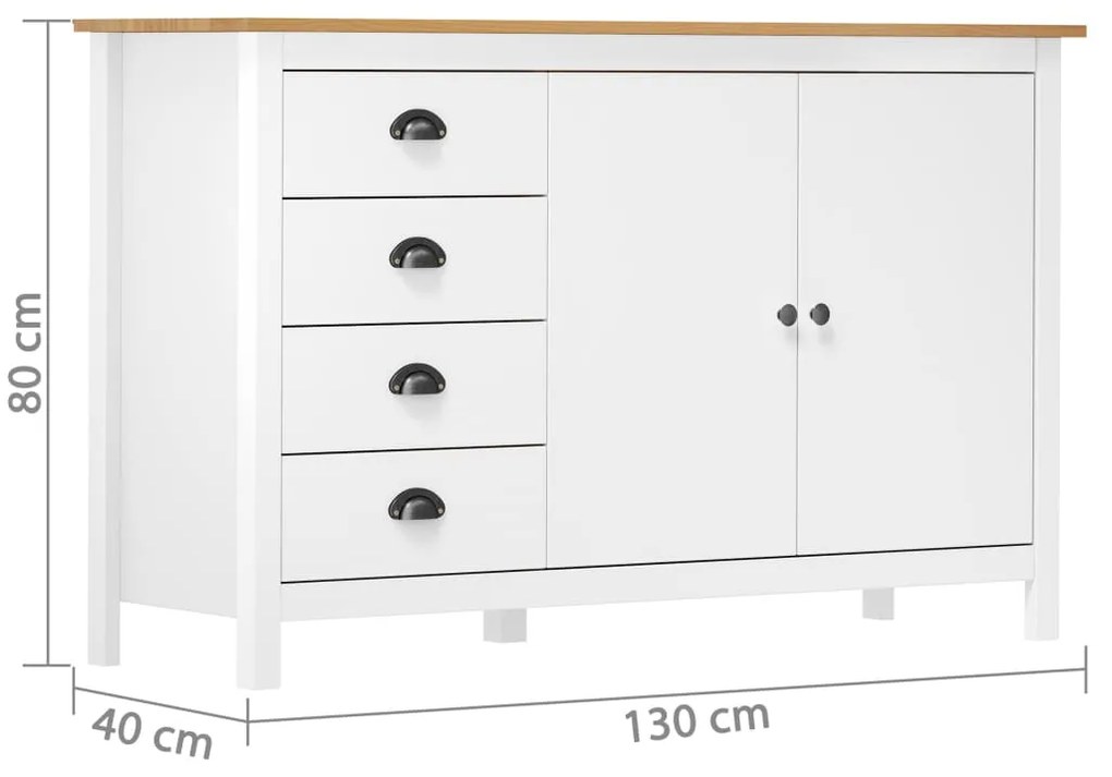 vidaXL Μπουφές Hill Λευκός 130x40x80 εκ. από Μασίφ Ξύλο Πεύκου