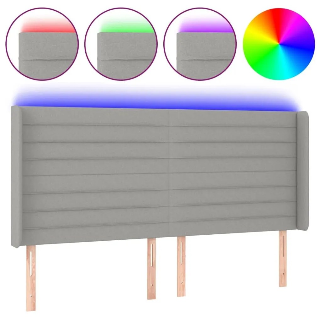 Κεφαλάρι Κρεβατιού LED Ανοιχτό Γκρι 203x16x118/128 εκ. - Γκρι