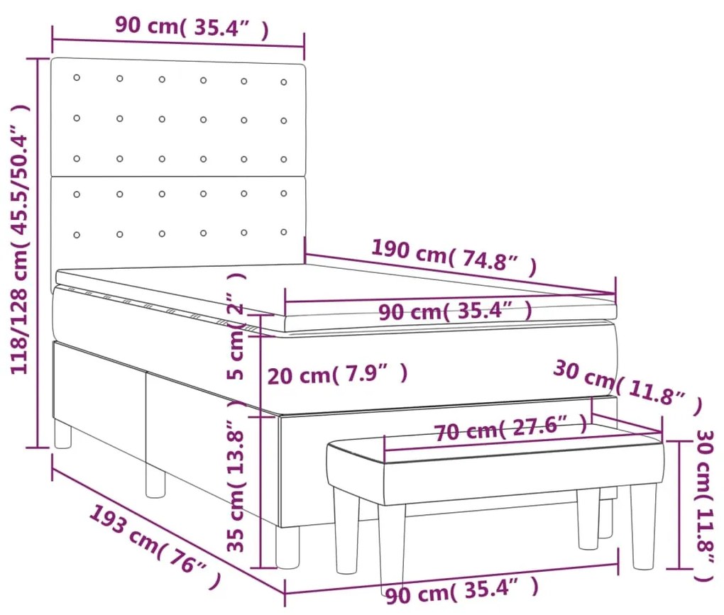 Κρεβάτι Boxspring με Στρώμα Κρεμ 90x190 εκ.Υφασμάτινο - Κρεμ