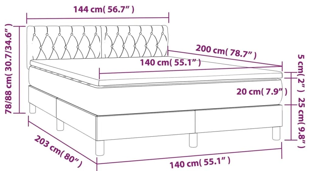 ΚΡΕΒΑΤΙ BOXSPRING ΜΕ ΣΤΡΩΜΑ &amp; LED ΑΝ.ΓΚΡΙ 140X200 ΕΚ ΥΦΑΣΜΑΤΙΝΟ 3133397