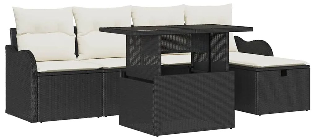 vidaXL Σετ Κήπου 6 Τεμαχίων με Μαξιλάρια, Μαύρο, Πολυ-Ράφτη