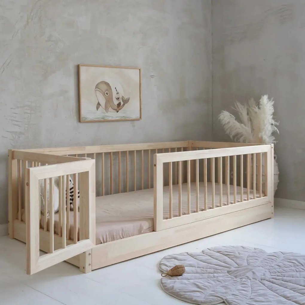 Κρεβάτι Montessori Bambi με Πορτούλα + Κάγκελα  53,5cm σε Φυσικό  Ξύλο  100×200cm  Luletto (Δώρο 10% έκπτωση στο Στρώμα)