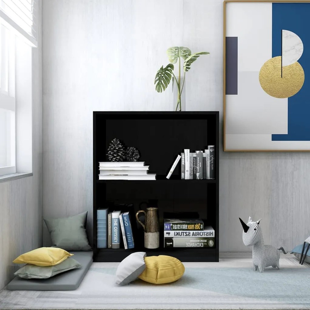 vidaXL Βιβλιοθήκη Γυαλιστερό Μαύρο 60x24x74,5 εκ. Επεξεργασμένο Ξύλο