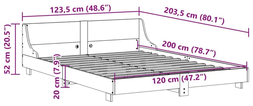 Σκελετός Κρεβ. Χωρίς Στρώμα Λευκό 120x200 εκ Μασίφ Πεύκο - Λευκό