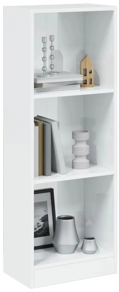 vidaXL Βιβλιοθήκη με 3 Ράφια Γυαλ. Λευκό 40x24x109 εκ. Επεξεργ. Ξύλο