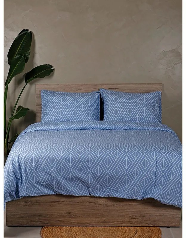 Σετ Σεντόνια Cotton Feelings 2042 Blue Υπέρδιπλο με λάστιχο (170x205+30)