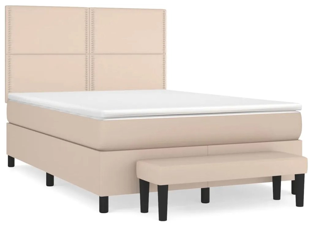 Κρεβάτι Boxspring με Στρώμα Καπουτσίνο 140x200εκ.από Συνθ.Δέρμα - Καφέ