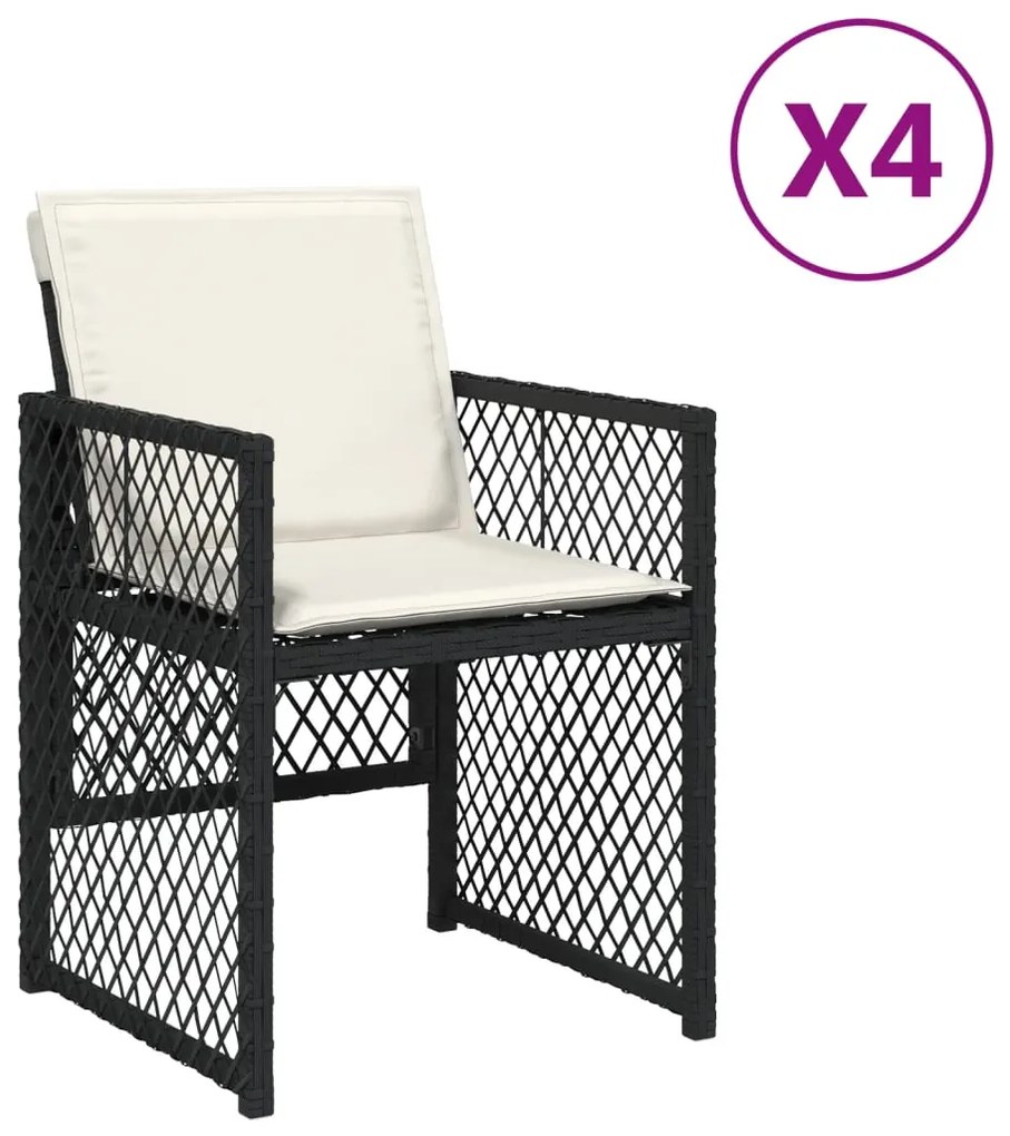 vidaXL Καρέκλες Κήπου 4 τεμ. Μαύρες από Συνθετικό Ρατάν με Μαξιλάρια