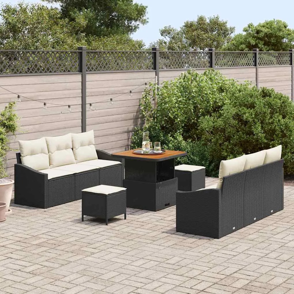 vidaXL Σετ Καναπέ Κήπου με μαξιλάρι 9 pcs Μαύρο Πολυ ράταν