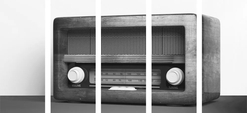 Ρετρό ραδιόφωνο εικόνας 5 μερών σε ασπρόμαυρο - 100x50
