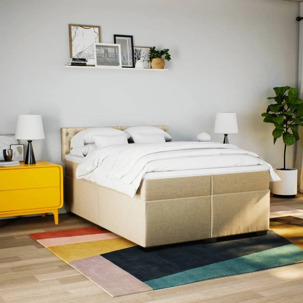 vidaXL Κρεβάτι Boxspring με Στρώμα Κρεμ 200x200 εκ. Υφασμάτινο