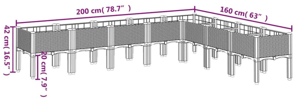 Ζαρντινιέρα Κήπου με Πόδια Λευκή 200x160x42 εκ. Πολυπροπυλένιο - Λευκό