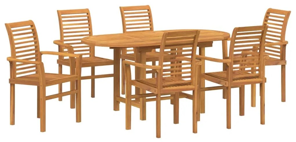 vidaXL Σέτ φαγητού για κήπο 7 pcs Καφέ Μασίφ ξύλο teak