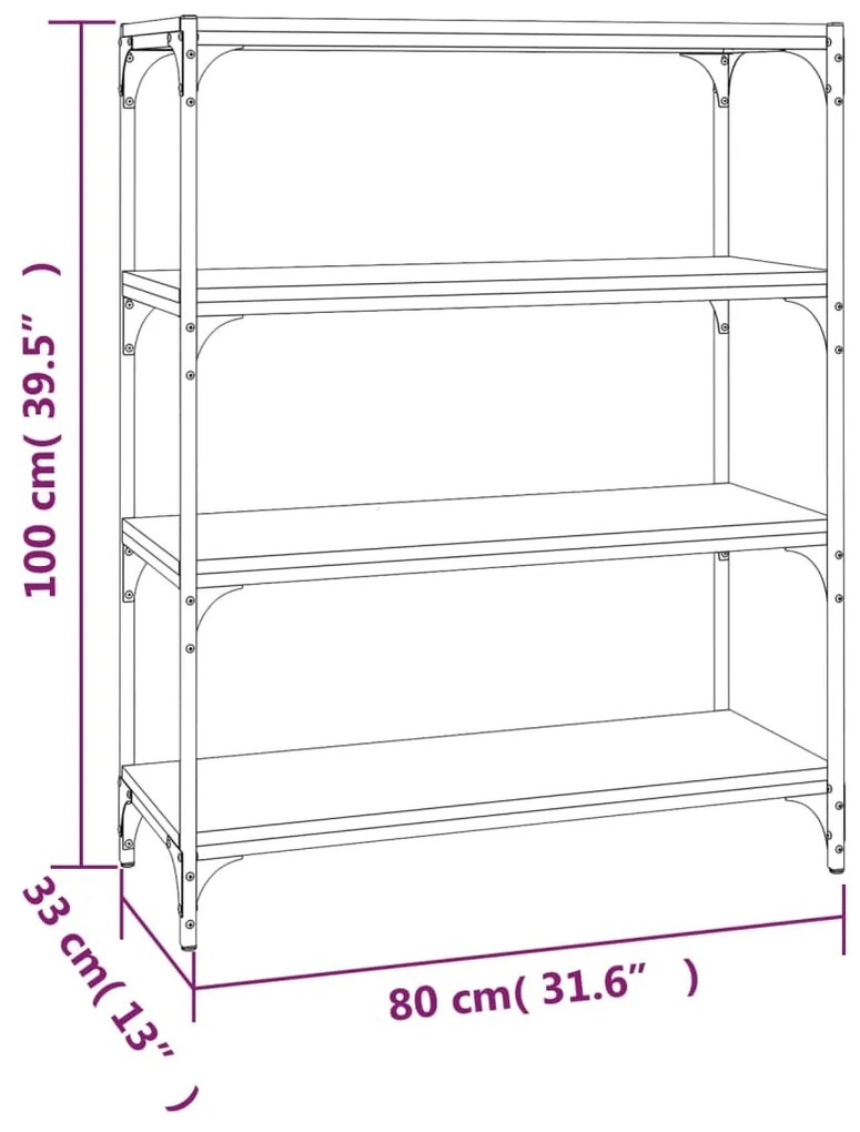 Βιβλιοθήκη Καφέ Δρυς 80x33x100 εκ. Επεξεργασμένο Ξύλο &amp; Ατσάλι - Καφέ