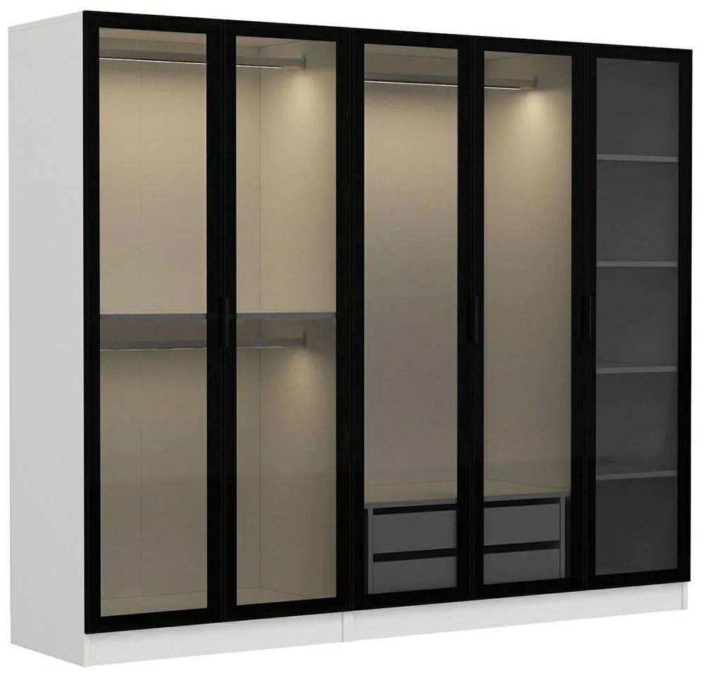 Ντουλάπα Πεντάφυλλη Kale 506MNR2589 225x52x210cm White-Black Five Door