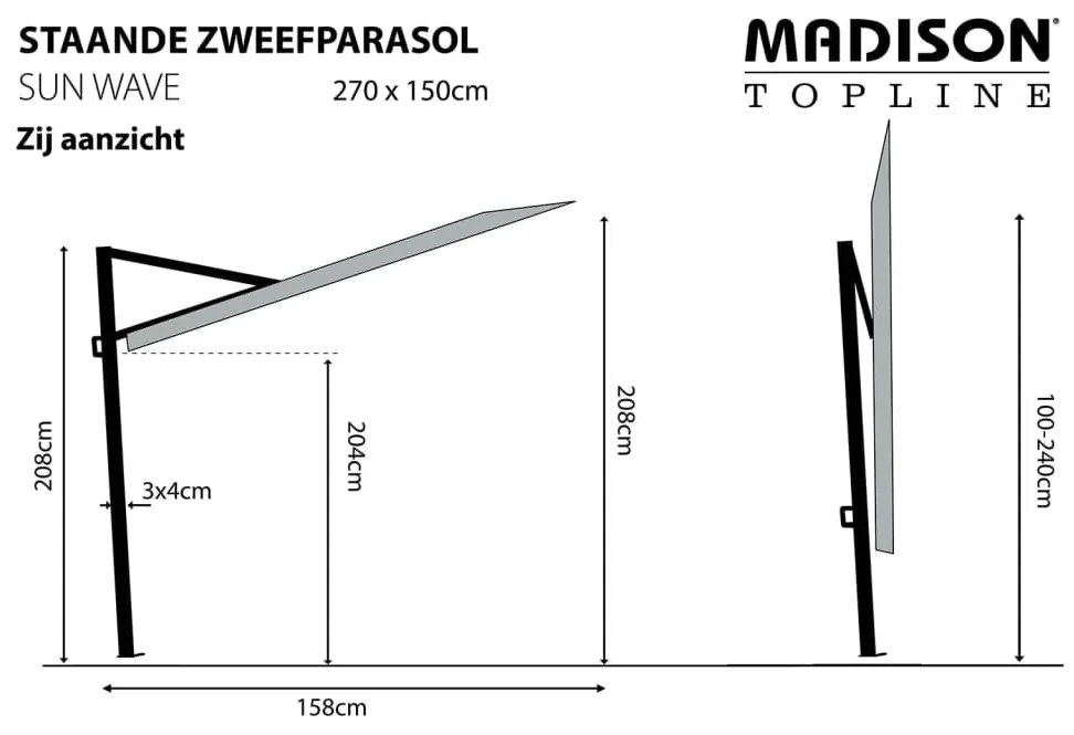 Madison Ομπρέλα Βεράντας Sun Wave Κεραμιδί 270 x 150 εκ. - Κόκκινο