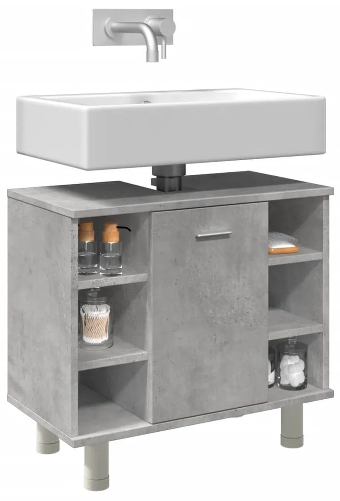 Ντουλάπι Νιπτήρα Γκρι Σκυροδέματος 60x32x53,5 εκ. Επεξ. Ξύλο