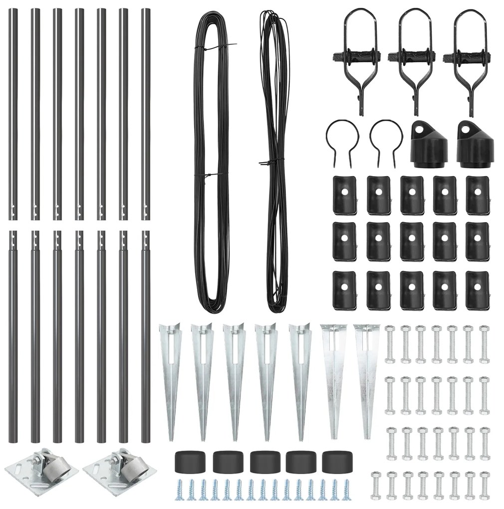 vidaXL Σετ Στύλων Φράχτη 7 pcs Γκρι Ø32mm 160 εκ Μέταλλο, Πλαστικό