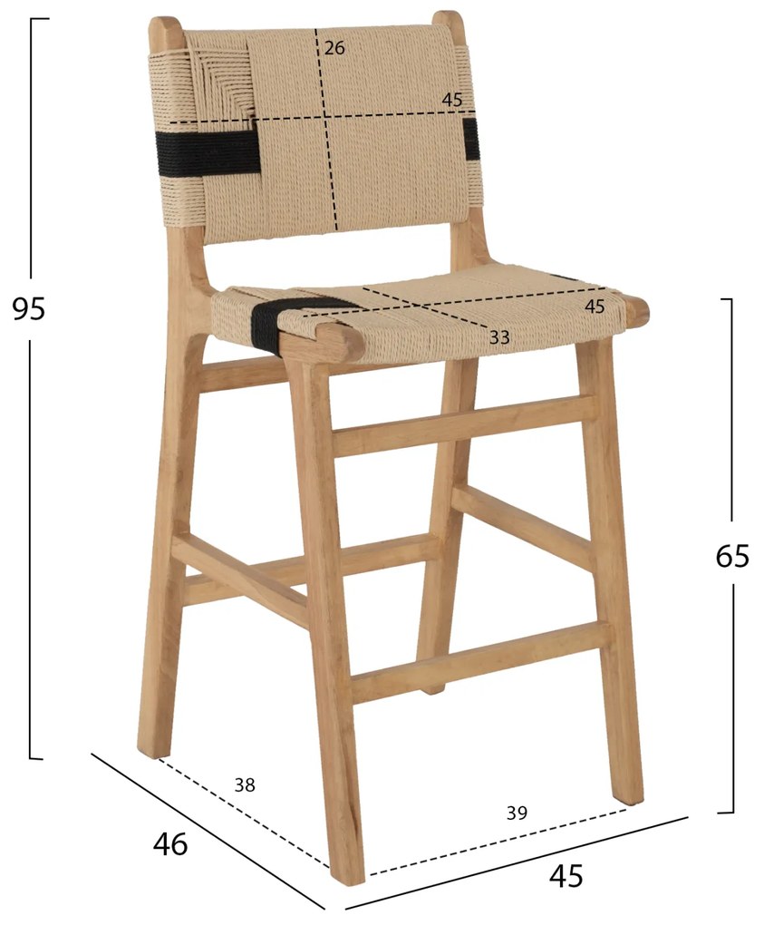 ΣΚΑΜΠΟ ΜΕΣΑΙΟΥ ΥΨΟΥΣ HM9325.01 RUBBERWOOD &amp; ΣΧΟΙΝΙ-ΦΥΣΙΚΟ RUSTIC 45x46x95Υεκ.
