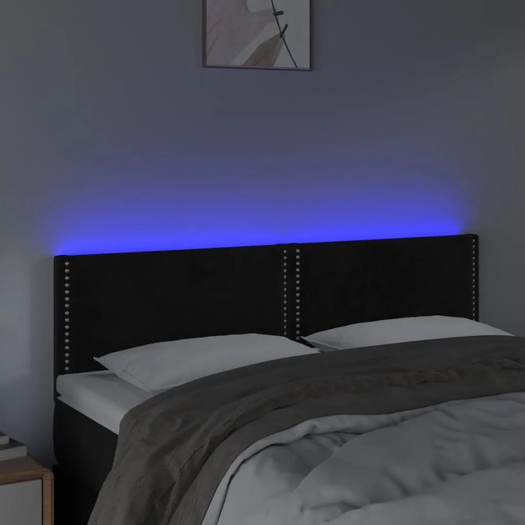 Κεφαλάρι Κρεβατιού LED Μαύρο 144x5x78/88 εκ. Βελούδινο - Μαύρο