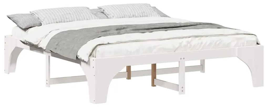 vidaXL Κρεβάτι δαπέδου Λευκό 200 x 200 cm Μασίφ ξύλο πεύκου