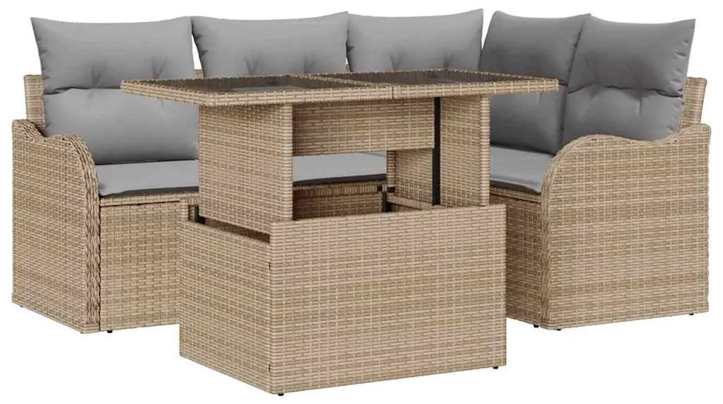 vidaXL Σετ Καναπέ Κήπου με μαξιλάρι 5 pcs Μπεζ Πολυ ράταν