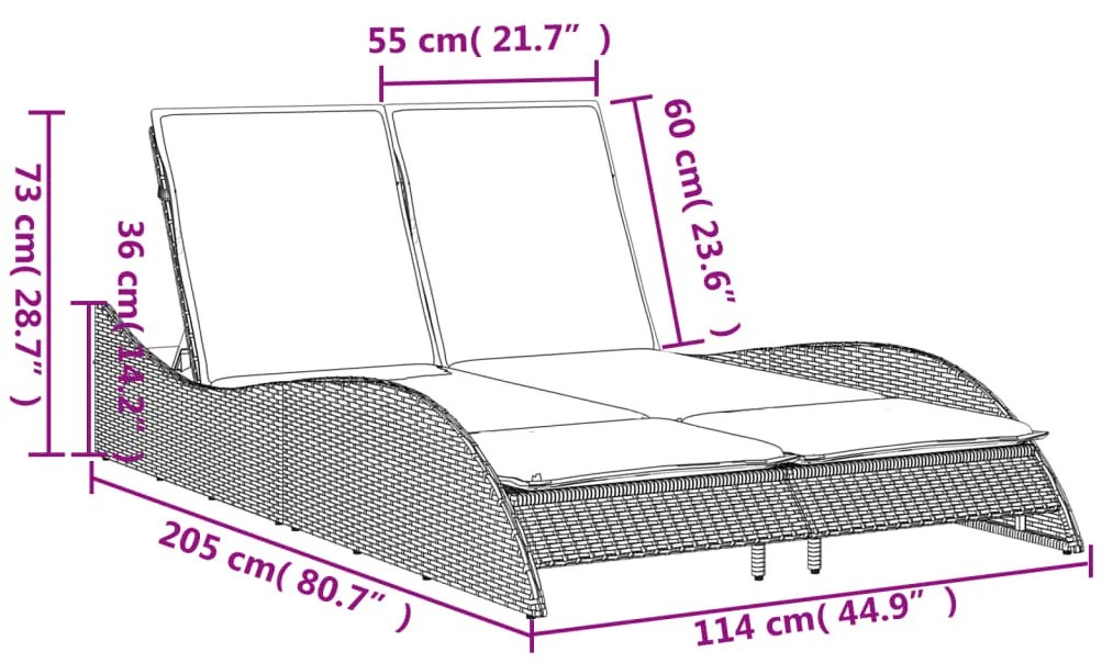 Ξαπλώστρα Μαύρη 114x205x73 εκ. από Συνθετικό Ρατάν με Μαξιλάρι - Μαύρο