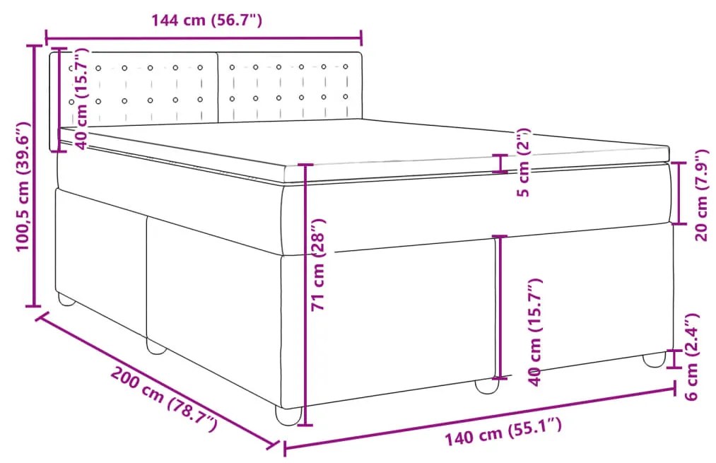 Κρεβάτι Boxspring με Στρώμα Μπλε 140x200 εκ. Υφασμάτινο - Μπλε