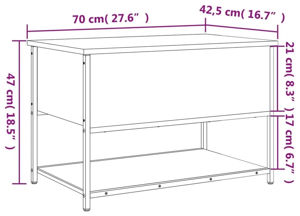 Παγκάκι Αποθήκευσης Καφέ Δρυς 70x42,5x47 εκ. από Επεξ. Ξύλο - Καφέ