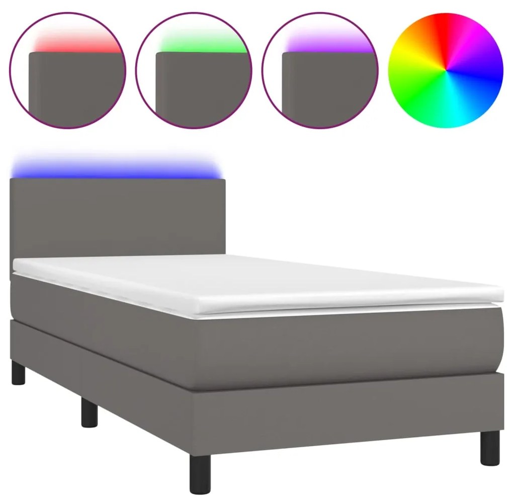 vidaXL Κρεβάτι Boxspring με Στρώμα & LED Γκρι 80x200 εκ. Συνθ. Δέρμα