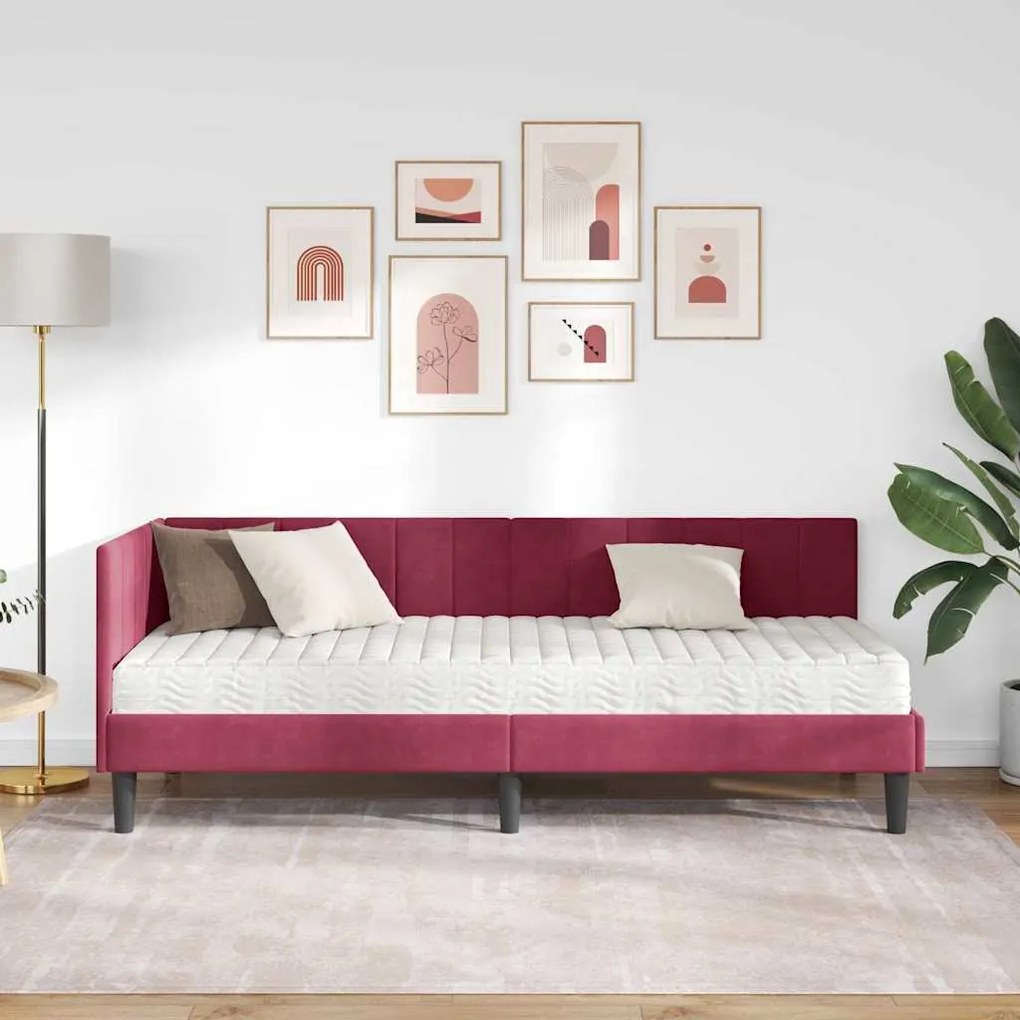 vidaXL Κρεβάτι Γωνίας με στρώμα Μπορντό 80 x 200 cm Βελούδο