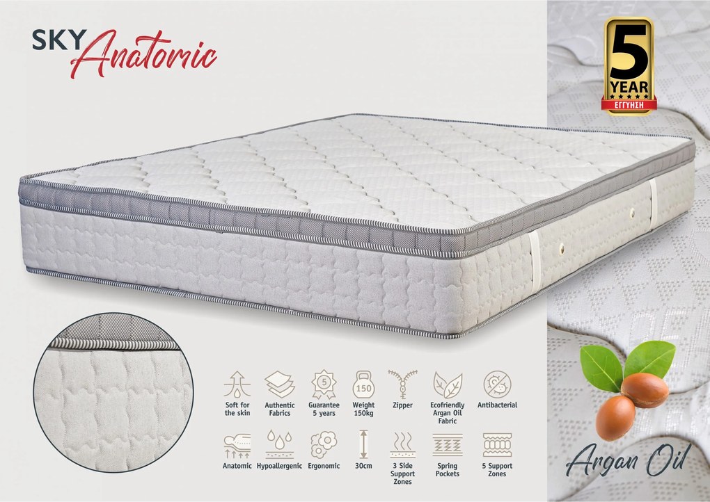 KPS ΣΤΡΩΜΑ ΜΕ ΑΝΩΣΤΡΩΜΑ SKY ANATOMIC 120X190EK  ARGANOIL KPS5581