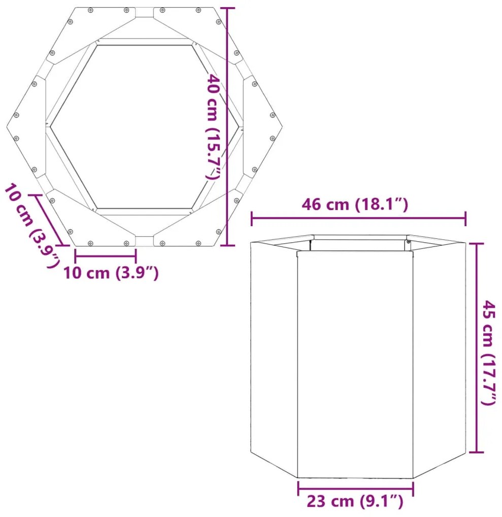 Ζαρντινιέρα Κήπου Εξάγωνη Μαύρη 46x40x45 εκ. Ατσάλι - Μαύρο