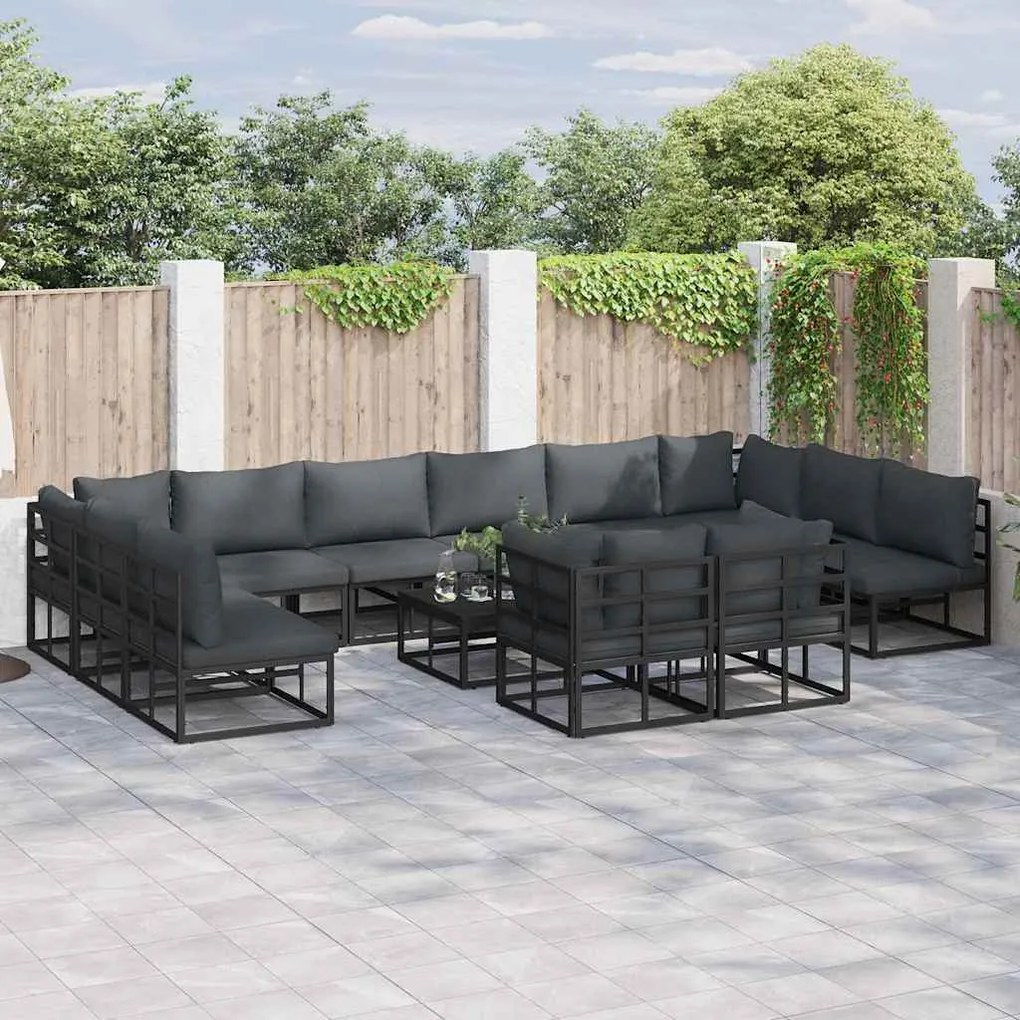 vidaXL Σετ Καναπέ Κήπου 12 pcs Μαύρο 423 x 211.5 x 71 εκ Αλουμίνιο