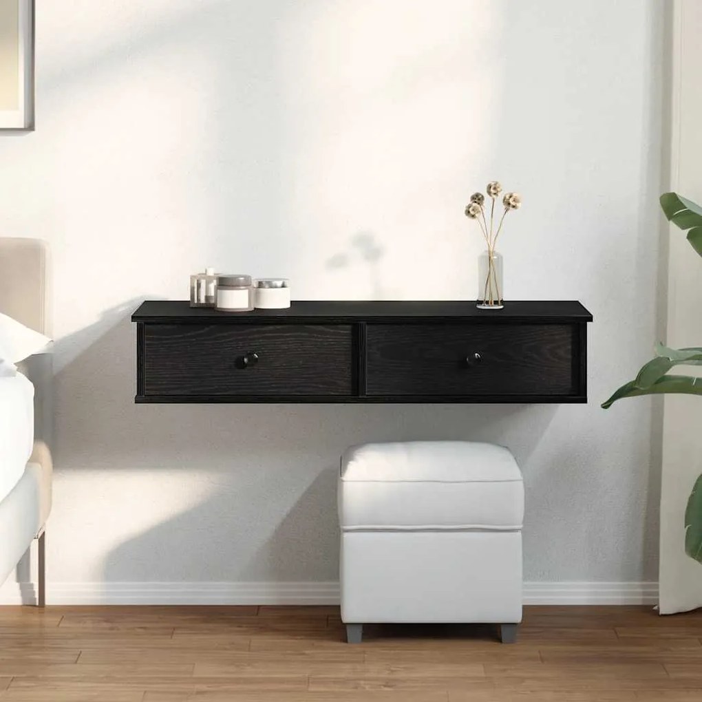 Ράφι τοίχου με συρτάρια Μαύρο 100x37,5x19 cm Ξύλινη κατασκευή - Μαύρο