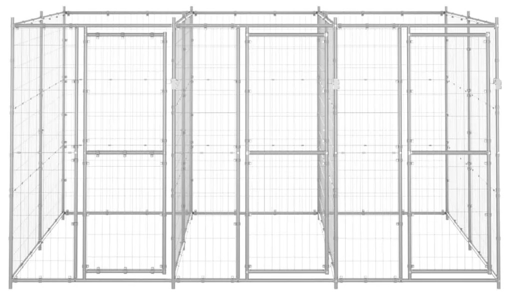 Κλουβί Σκύλου Εξωτερικού Χώρου 7,26 μ² από Γαλβανισμένο Χάλυβα - Ασήμι