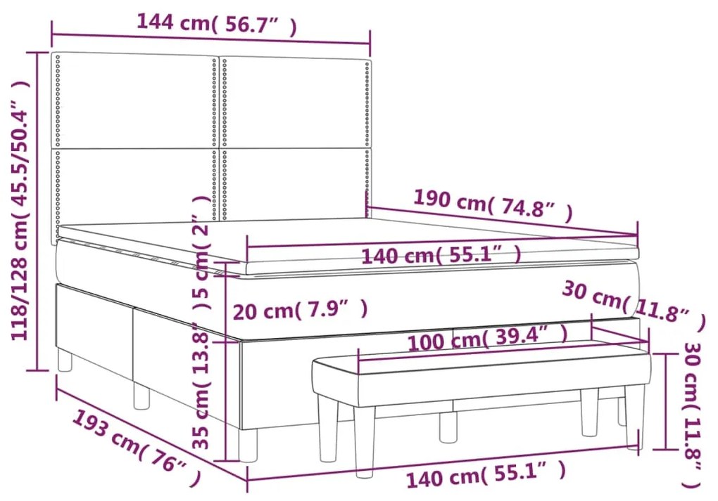 Κρεβάτι Boxspring με Στρώμα Καπουτσίνο 140x190εκ.από Συνθ.Δέρμα - Καφέ