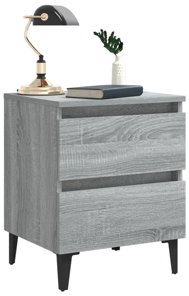 vidaXL Κομοδίνα 2 τεμ. Γκρι Sonoma 40 x 35 x 50 εκ. με Μεταλλικά Πόδια