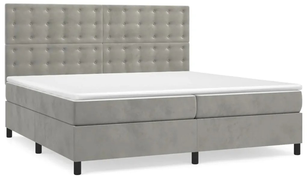 vidaXL Κρεβάτι Boxspring με Στρώμα Ανοιχτό Γκρι 200x200 εκ. Βελούδινο