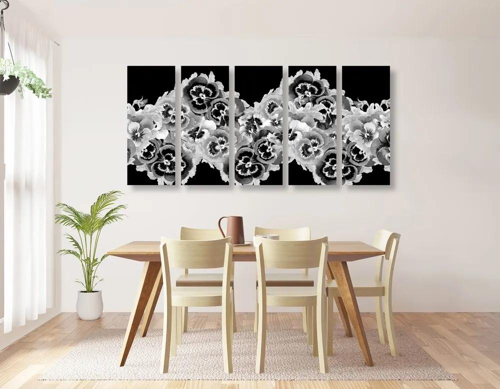 Εικόνα 5 τμημάτων όμορφο λουλουδάτο μοτίβο σε ασπρόμαυρο - 100x50
