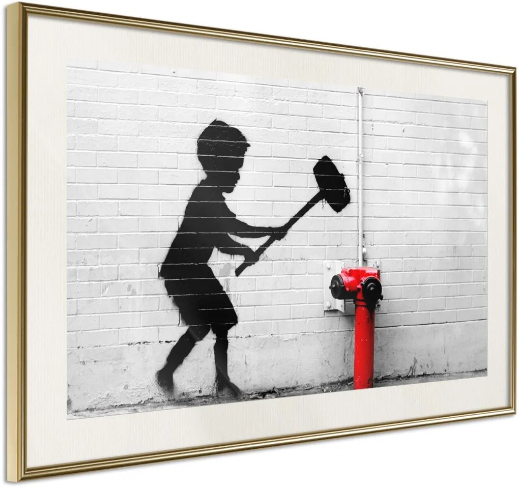 Αφίσα - Banksy: Hammer Boy - 30x20 - Χρυσό - Με πασπαρτού