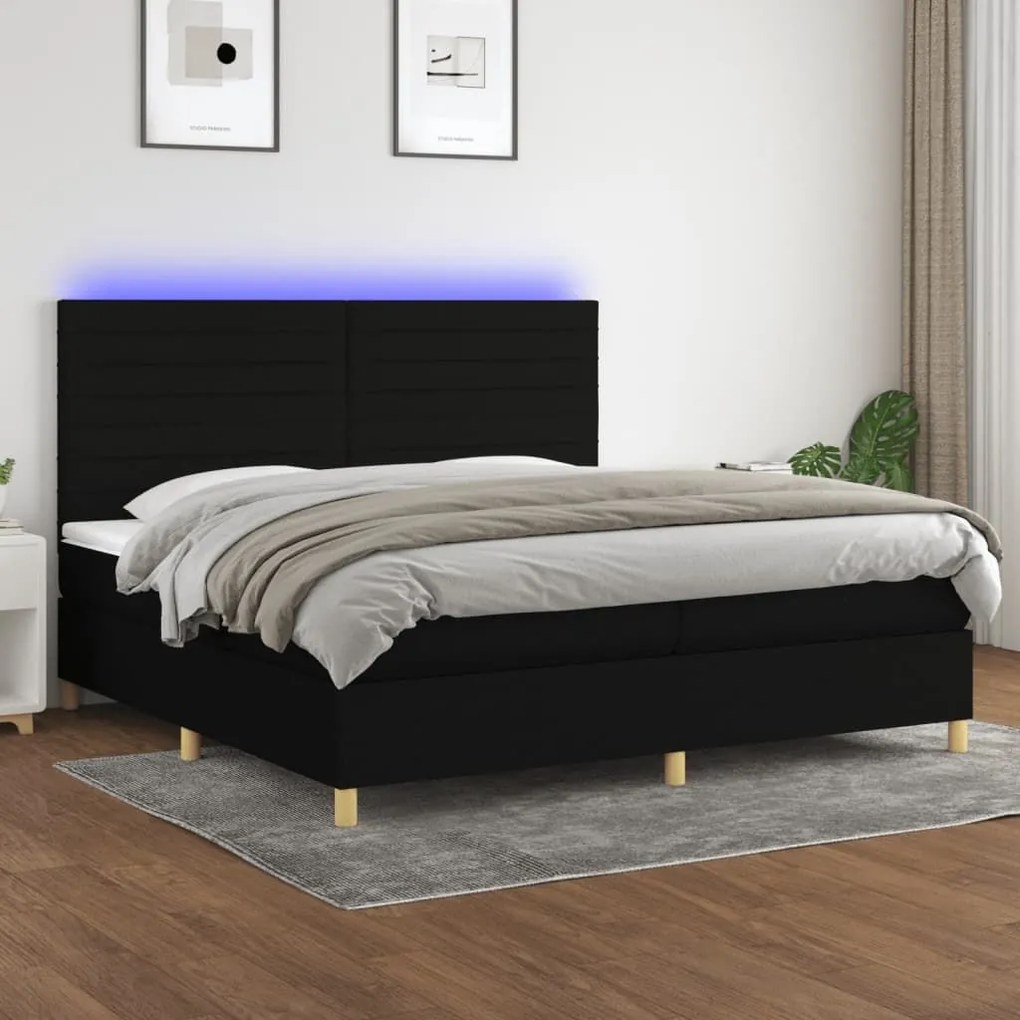 ΚΡΕΒΑΤΙ BOXSPRING ΜΕ ΣΤΡΩΜΑ &amp; LED ΜΑΥΡΟ 200X200 ΕΚ. ΥΦΑΣΜΑΤΙΝΟ 3135543