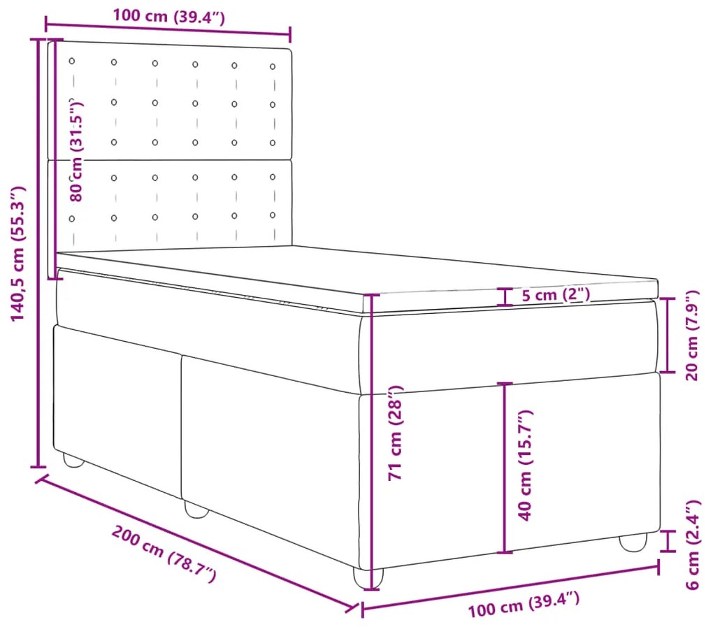 Κρεβάτι Boxspring με Στρώμα Σκούρο Καφέ 100x200 εκ. Υφασμάτινο - Καφέ