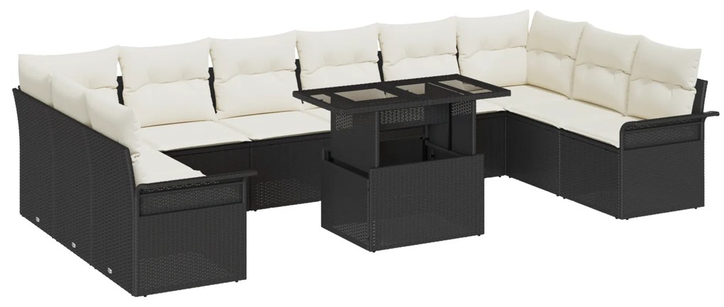 vidaXL 11 κομμάτια σετ καναπέ κήπου με μαξιλάρια Μαύρο Συνθετικό Ρατάν