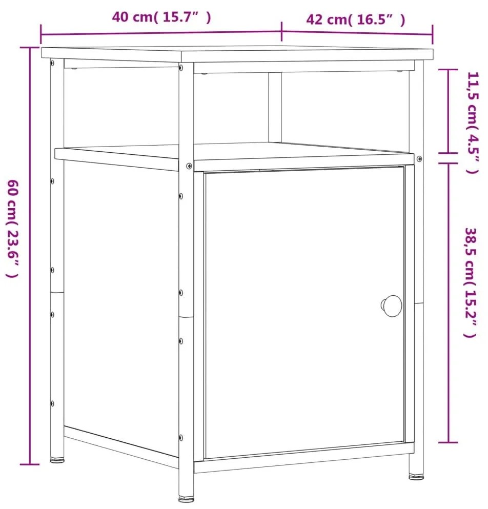 Κομοδίνο Sonoma Δρυς 40 x 42 x 60 εκ. από Επεξεργασμένο Ξύλο - Καφέ