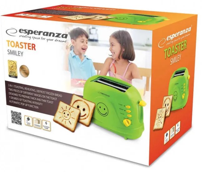 Προϊόν με ανοιχτή συσκευασία: Esperanza EKT003 Smiley Toaster, 750W, 2 Smiley Stamps, 7 Levels, Green